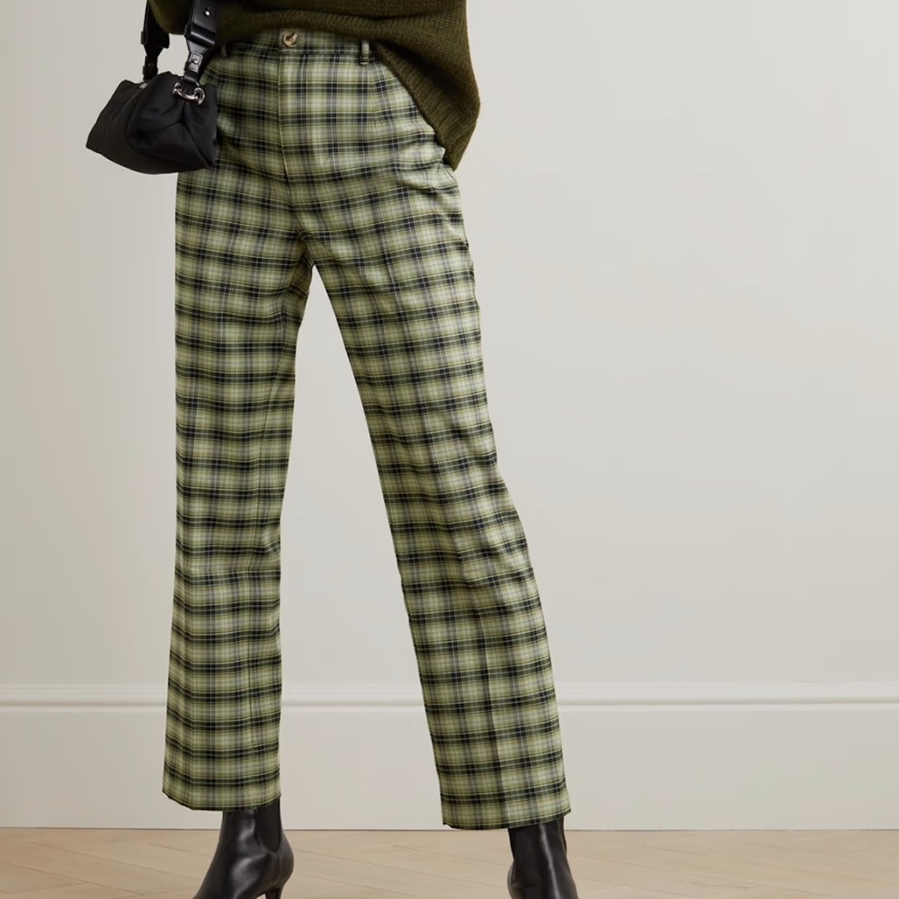 Reformation Franklin Pants Green Plaid NWOT Small